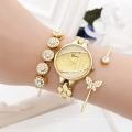 3PCS Charm Special Design Watch Gift Set Bracelet Quartz Watch Small Dial Golden Bracelets Gift Sets with Gift Box Wristwatch